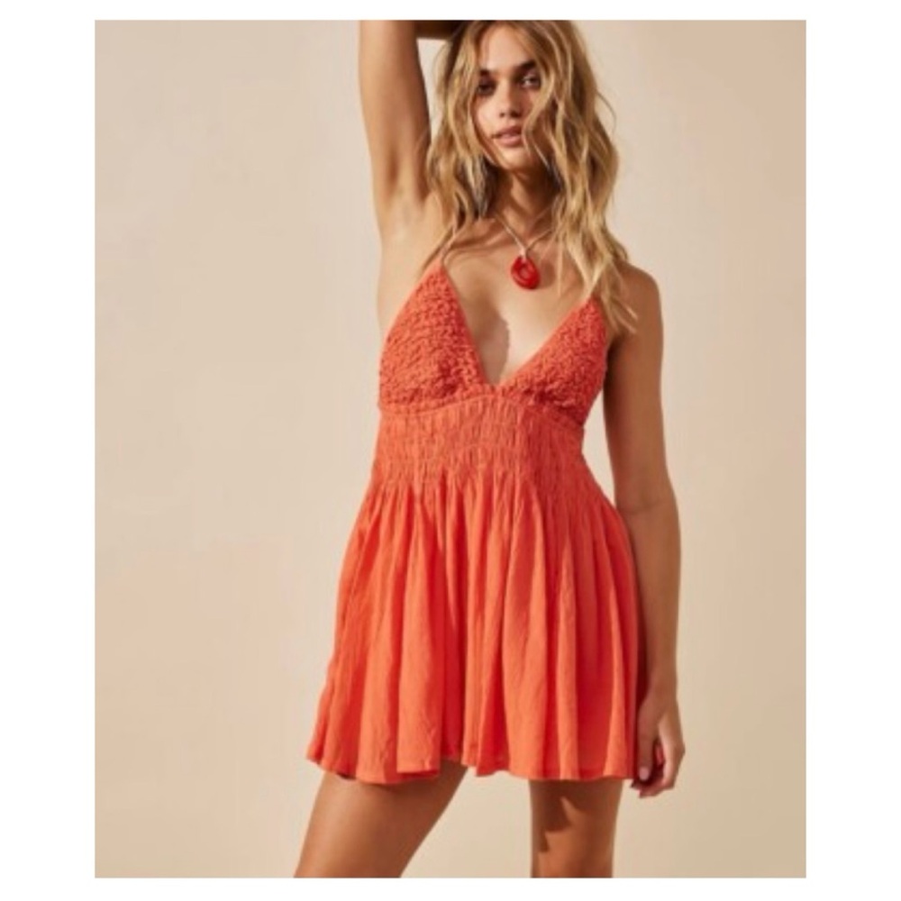 NWT Free People Forever Favorite Mini Dress in Orange  Size Large